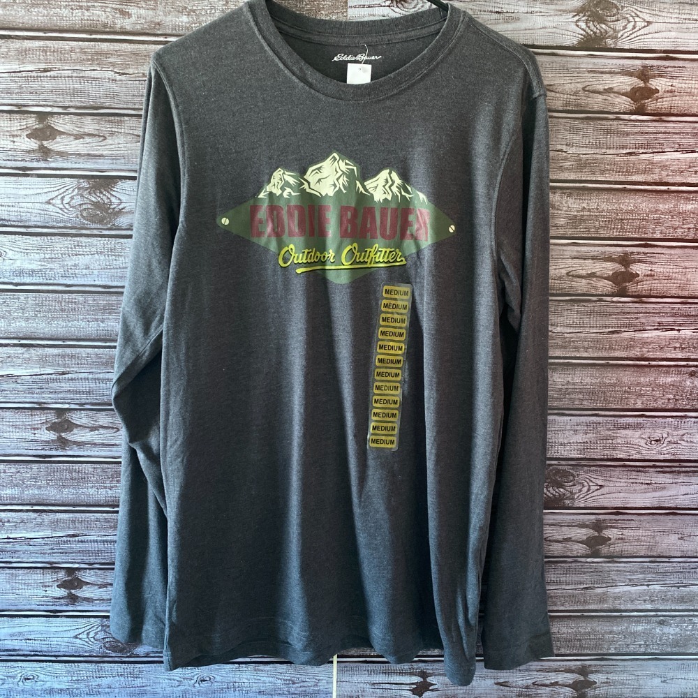 Eddie Bauer Men's Long-Sleeved Graphic Tee Size M Asphalt Ridge Dark‎ Gray NWT